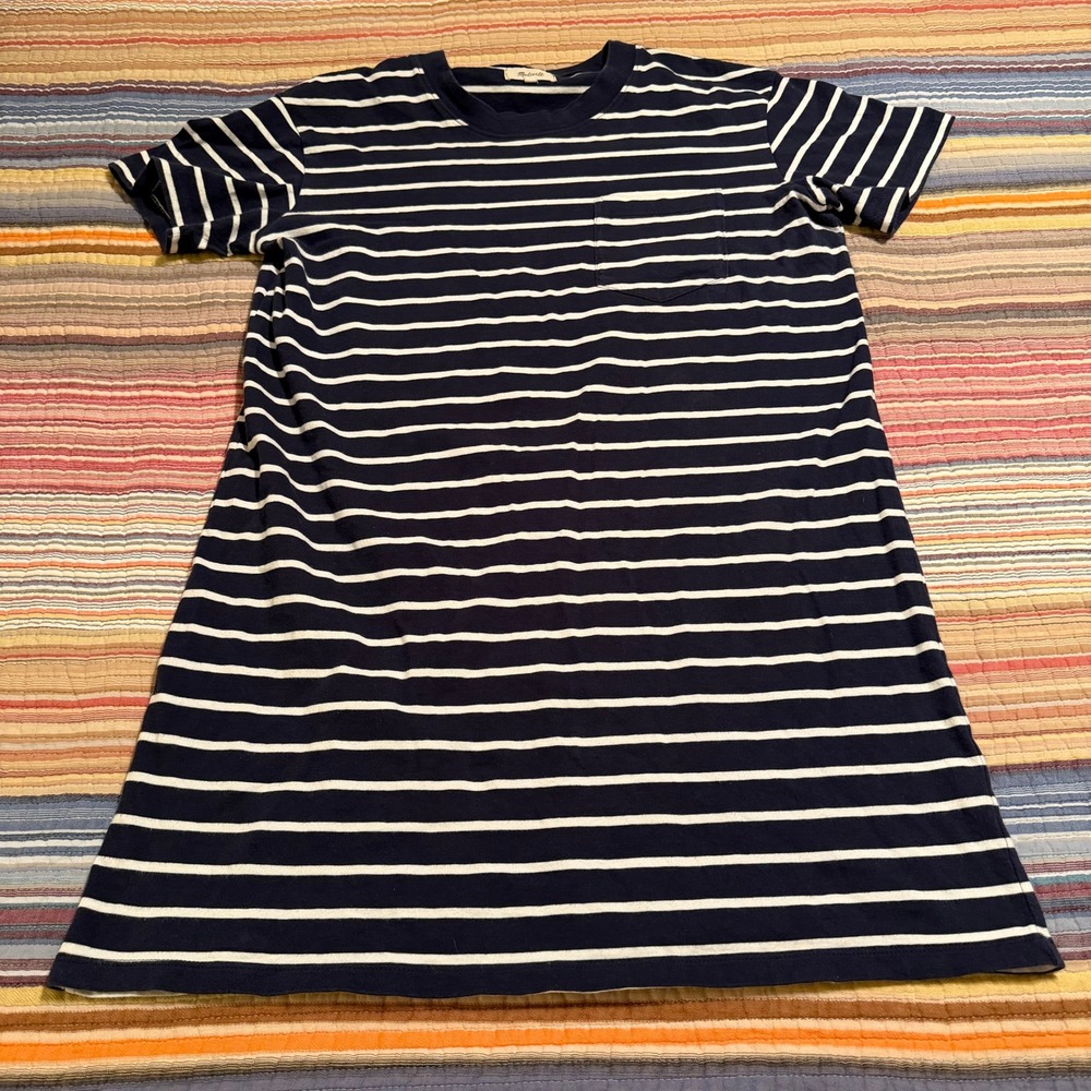 Madewell Navy Blue White Striped Cotton T-Shirt Dress H9160 Womens Medium